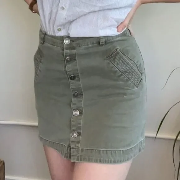 Abercrombie & Fitch Olive Green Military Button Down Mini Skirt 2 - Picture 6 of 14